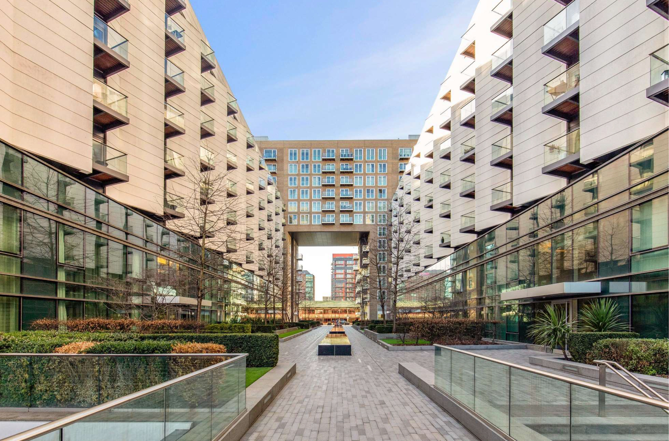 Baltimore Wharf residential buildings surrounding a landscaped courtyard